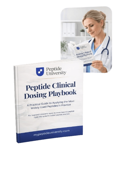 Peptide dosing guide shown as a printed playbook