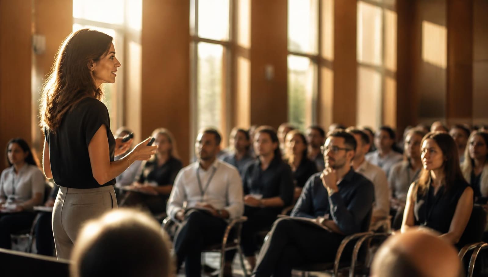 Clinical educator speaking to practitioners in person