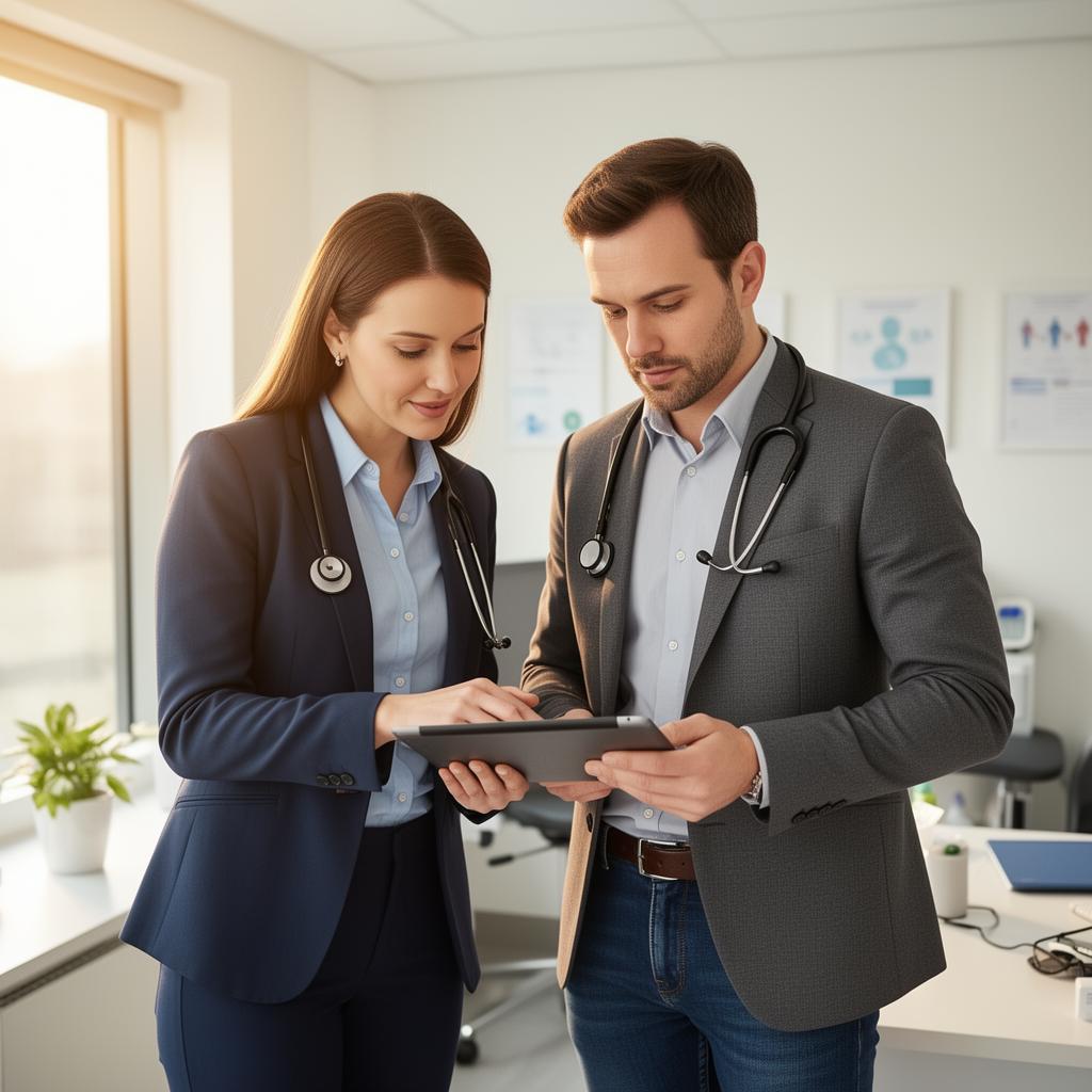 Professional podcast recording studio with medical books